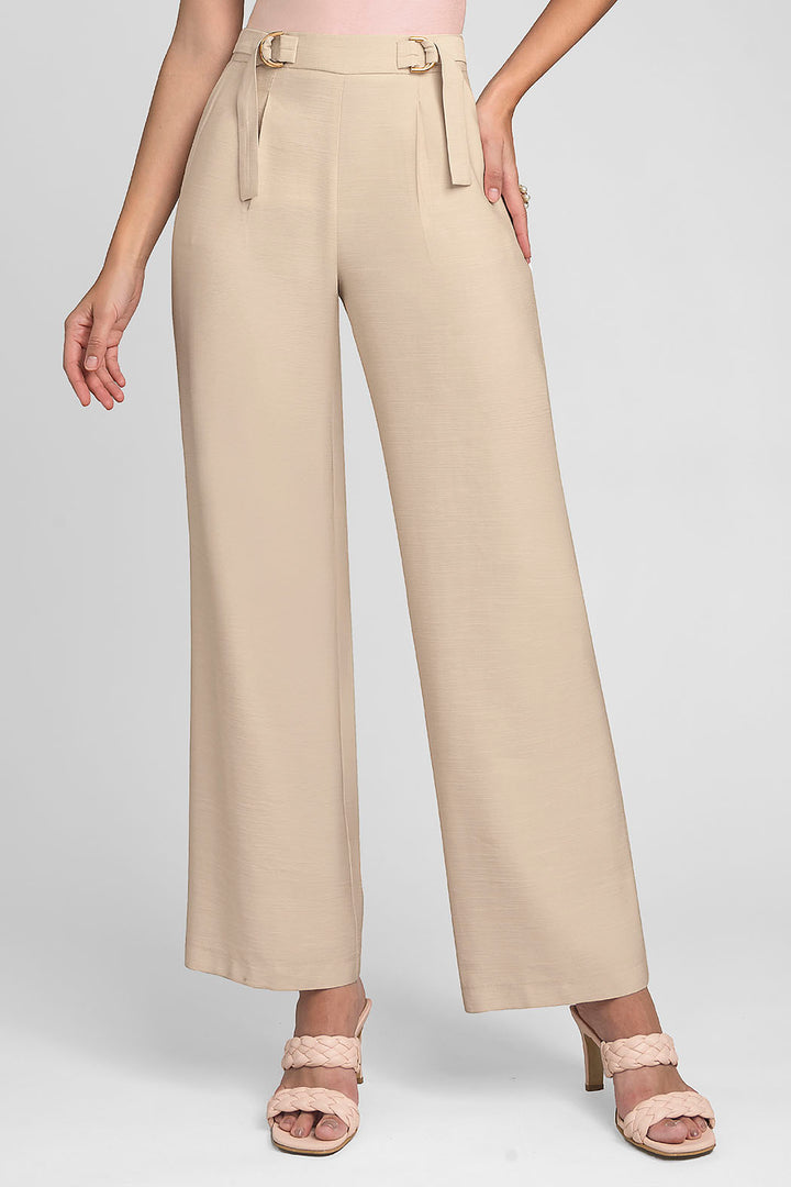 Pantalon Corte Recto Con Hebillas En Cintura