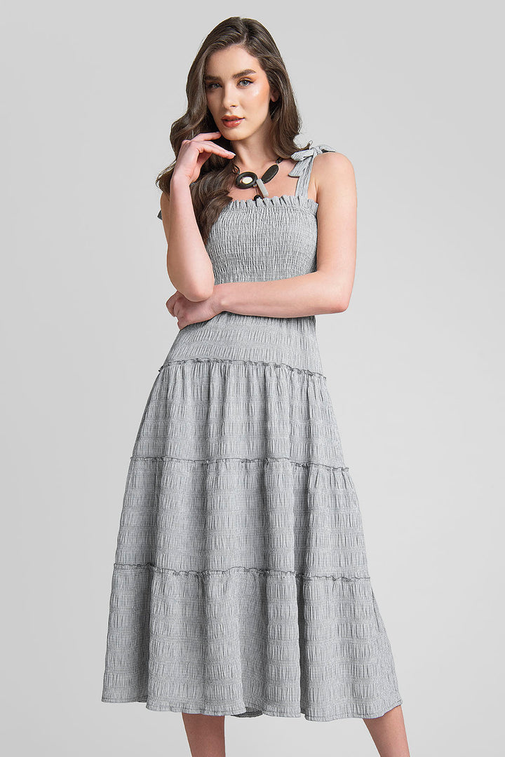 Vestido Estampado Con Resorte En Pecho