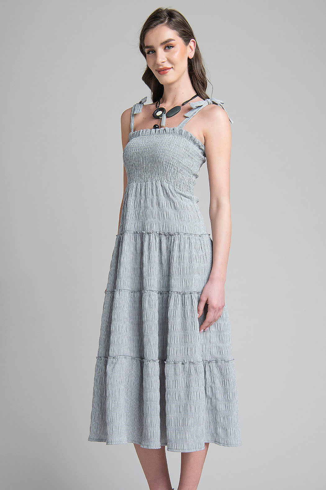 Vestido Estampado Con Resorte En Pecho