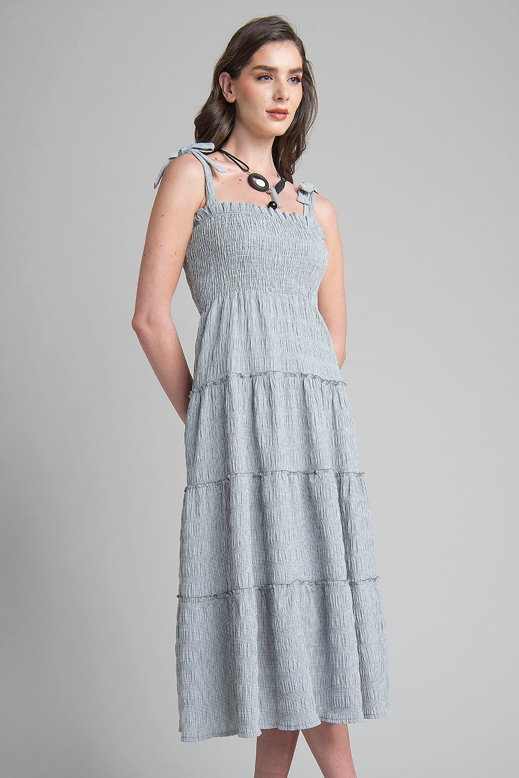 Vestido Estampado Con Resorte En Pecho