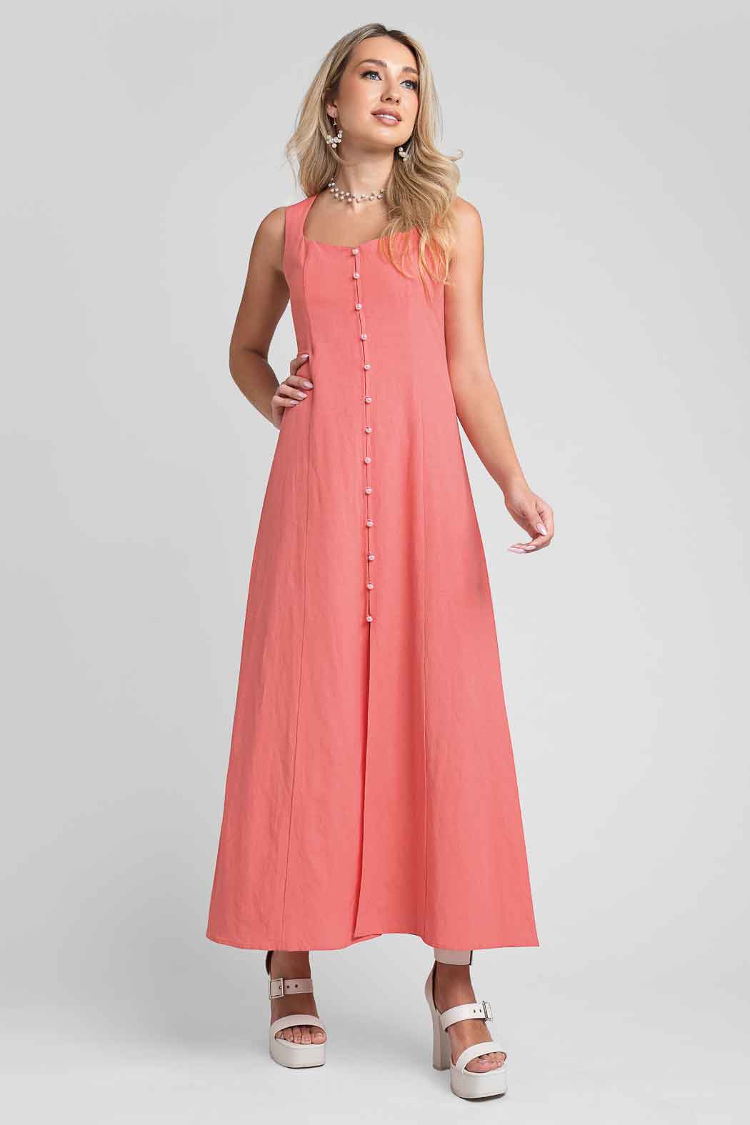 Vestido Sin Mangas Con Botones Al Frente