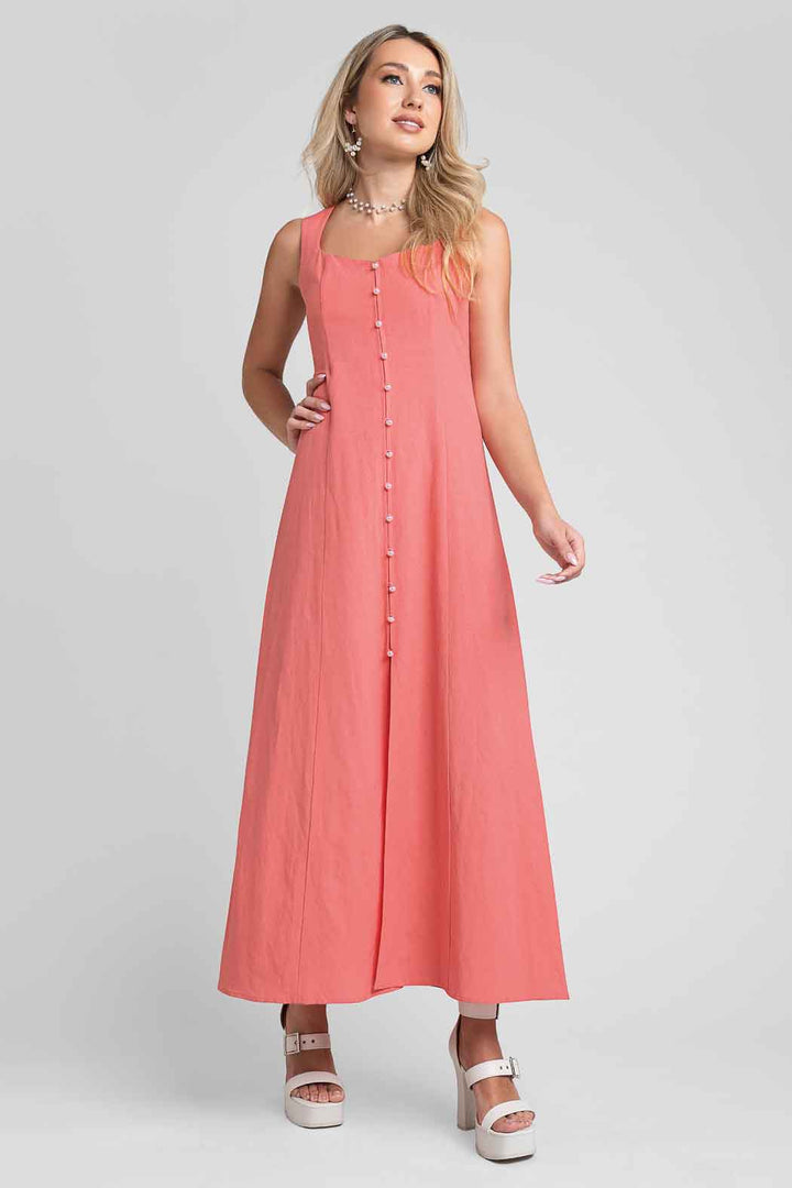 Vestido Sin Mangas Con Botones Al Frente