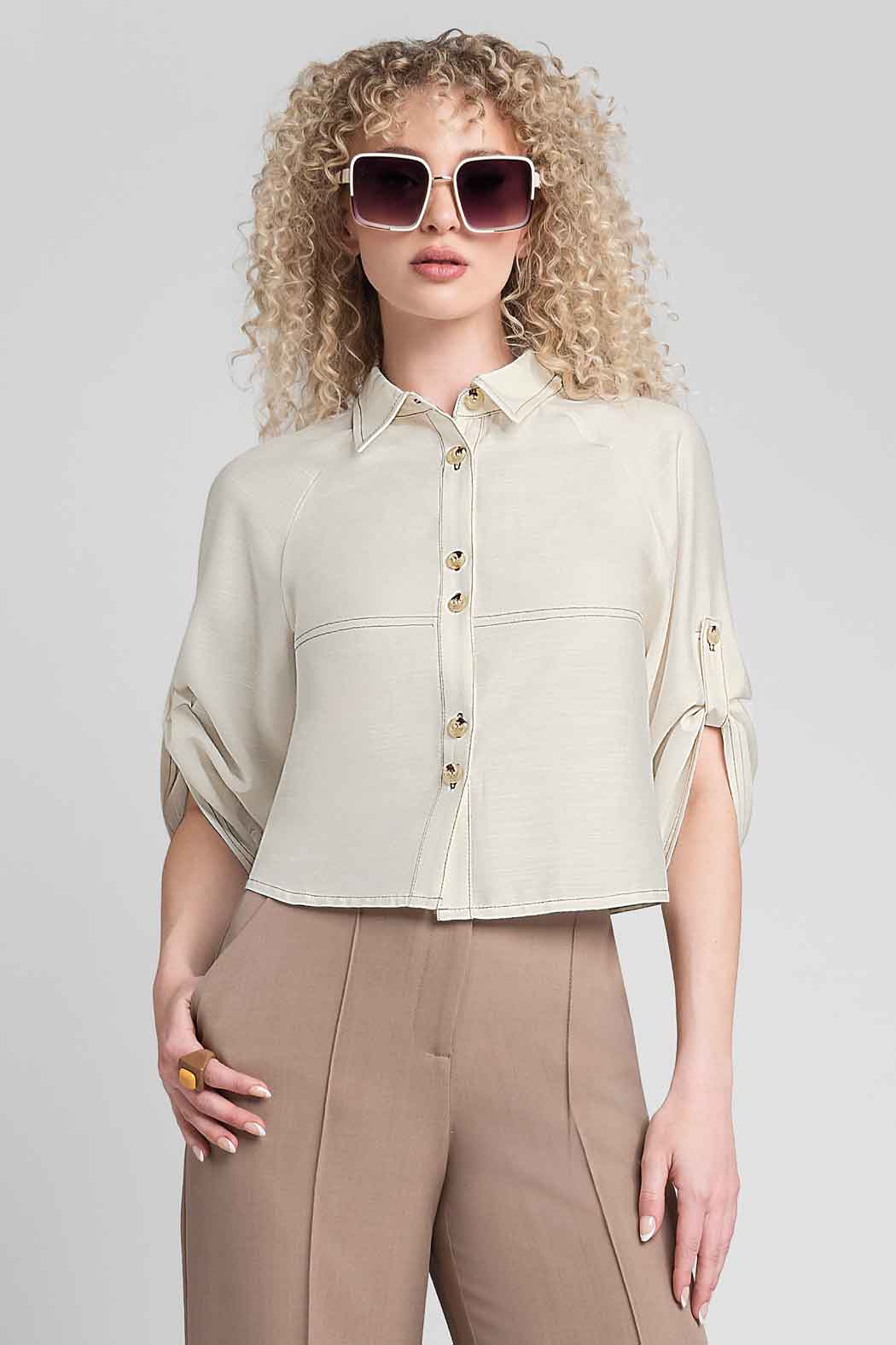 Blusa Camisera Con Manga 3/4