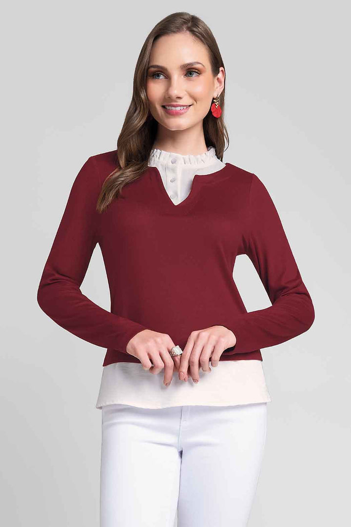 Blusa Estilo 2 En 1 Con Escote En V Y Cuello Mao Plisado
