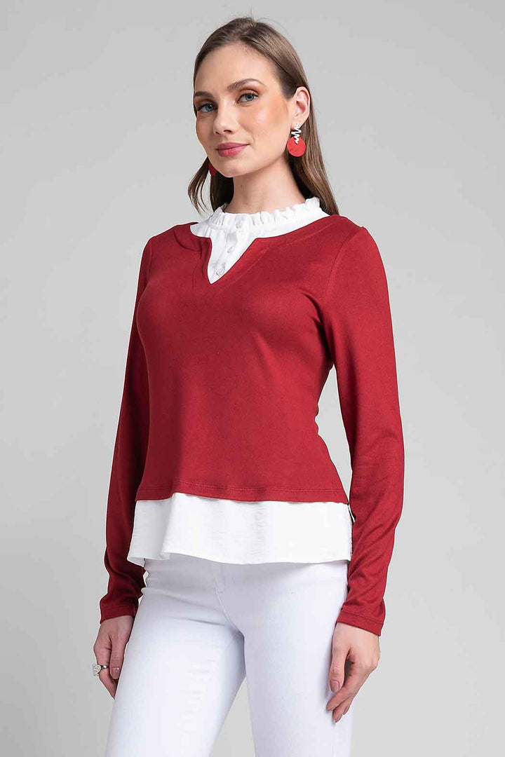 Blusa Estilo 2 En 1 Con Escote En V Y Cuello Mao Plisado