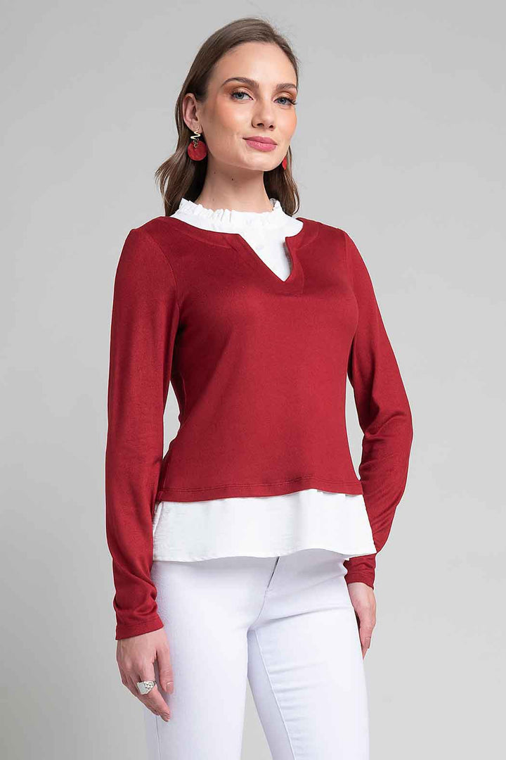 Blusa Estilo 2 En 1 Con Escote En V Y Cuello Mao Plisado