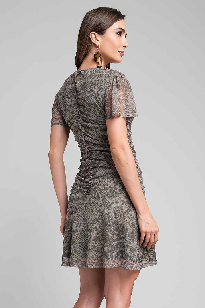 Vestido Mesh Estampado Con Manga Corta