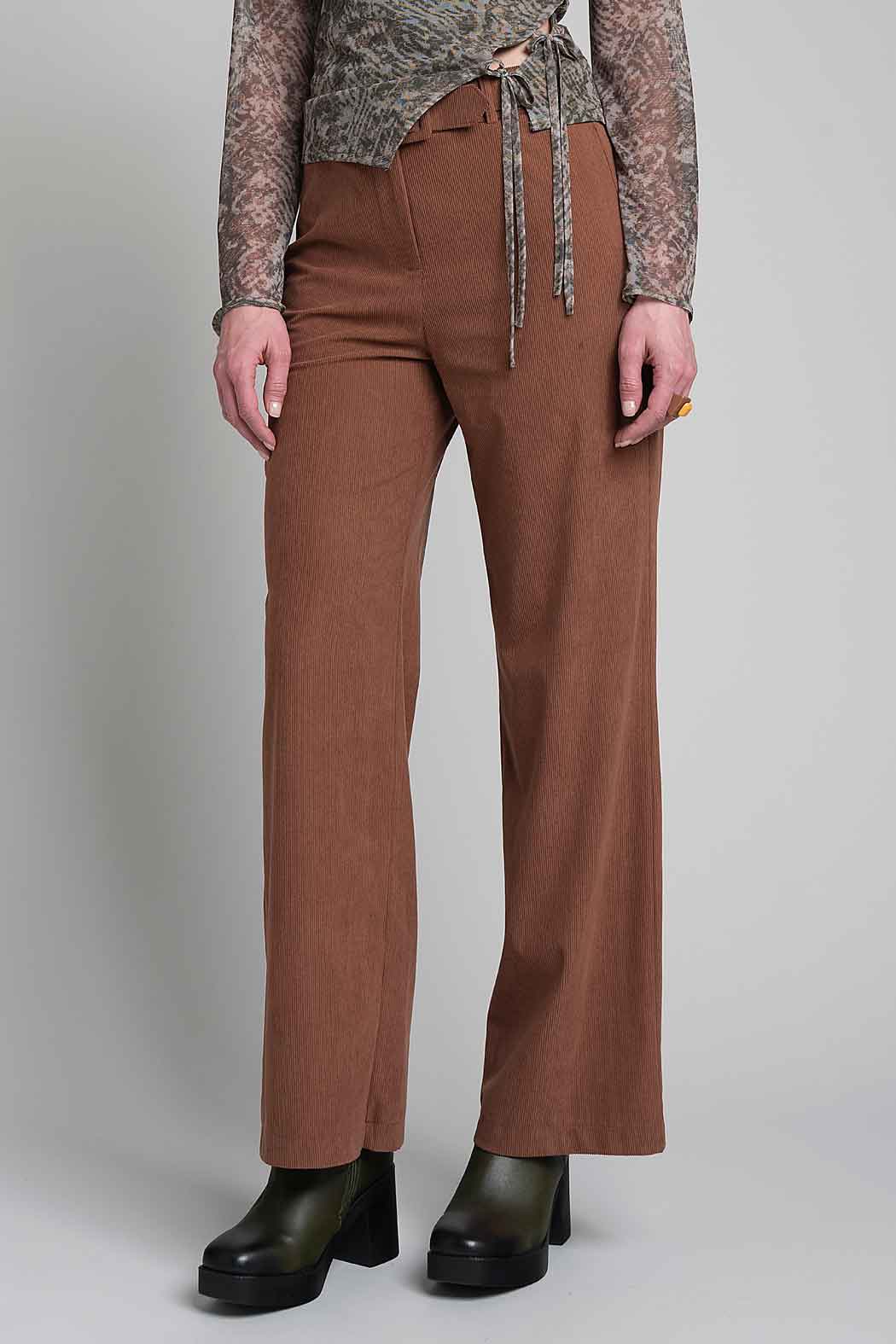 Pantalon De Pana Corte Recto Con Cinturon