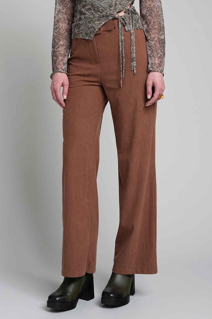 Pantalon De Pana Corte Recto Con Cinturon