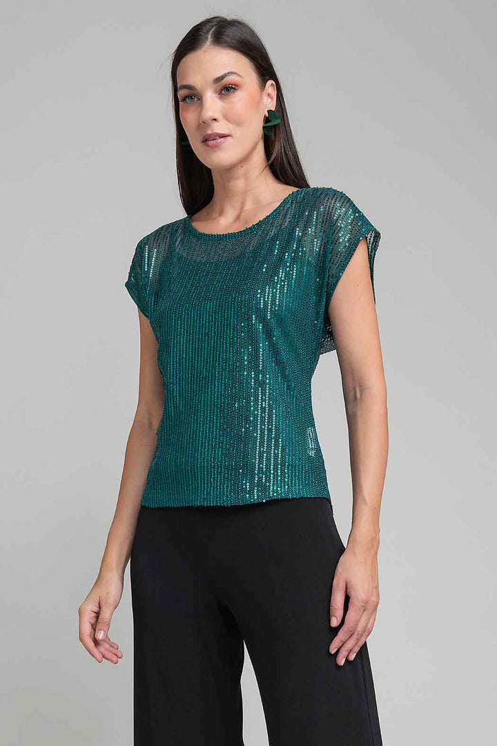 Blusa Con Lentejuelas Y Cuello Redondo