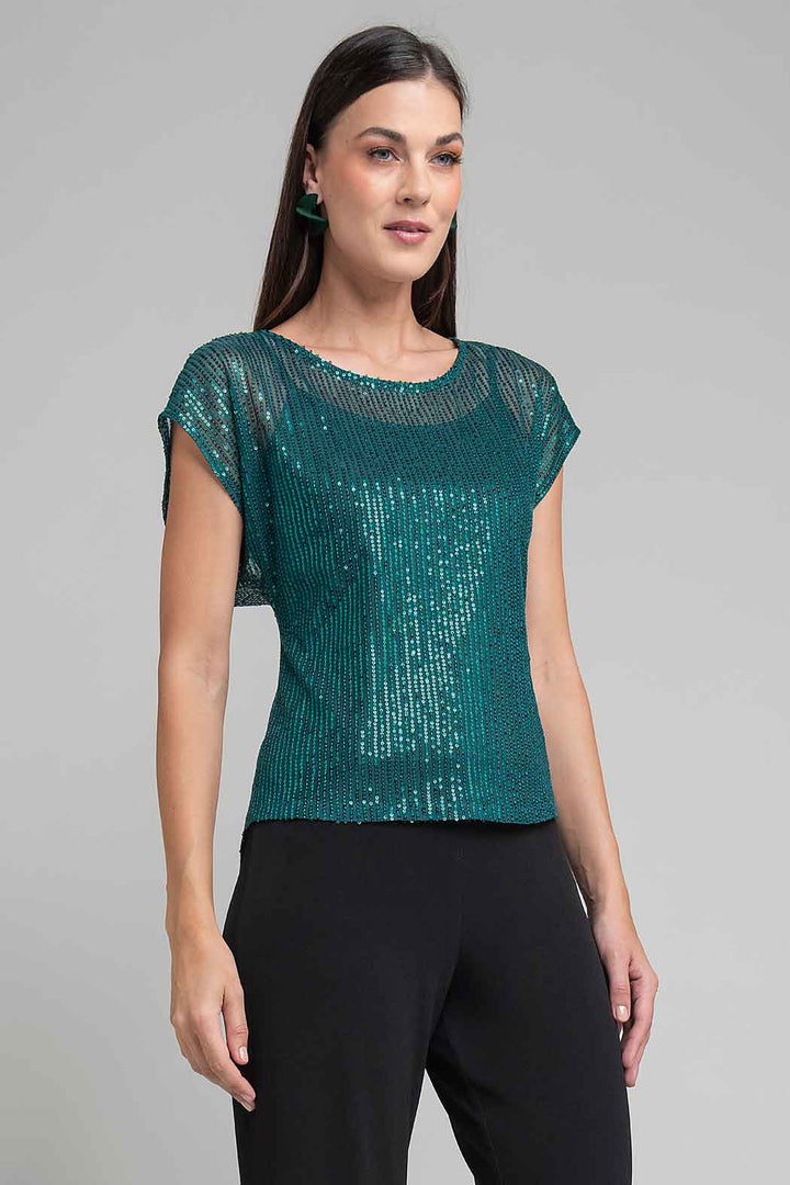 Blusa Con Lentejuelas Y Cuello Redondo