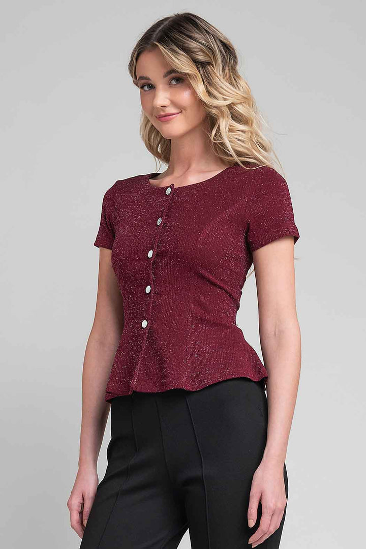 Blusa Con Manga Corta Y Botones Frontales