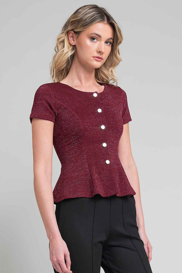 Blusa Con Manga Corta Y Botones Frontales