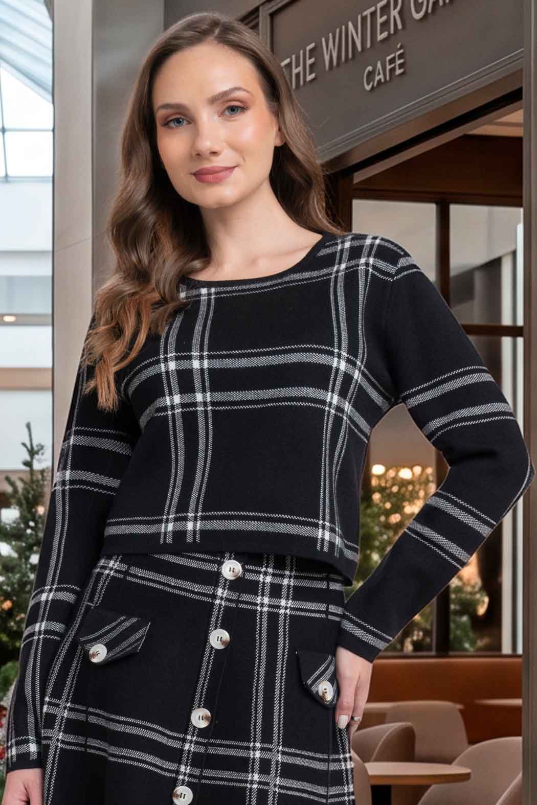 Sueter De Punto Con Estampado De Cuadros Grandes