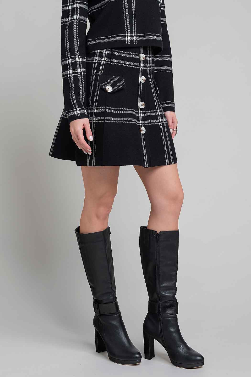 Falda Corta De Punto Con Estampado De Cuadros