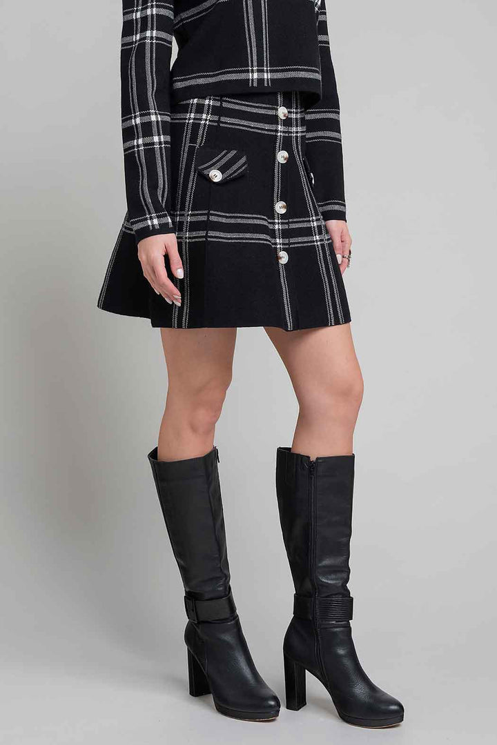 Falda Corta De Punto Con Estampado De Cuadros