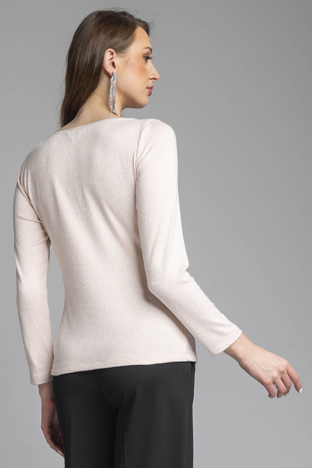 Blusa Manga Larga Con Detalle De Cinturon Al Frente