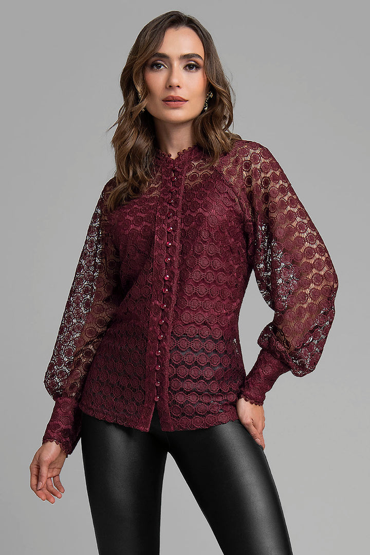 Blusa De Encaje Con Manga Larga