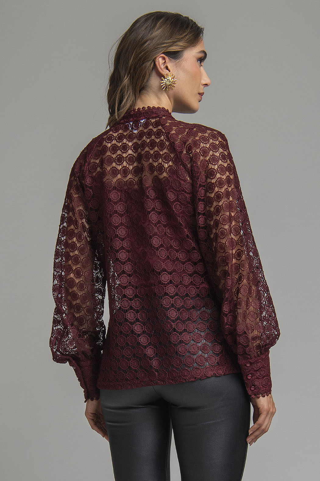 Blusa De Encaje Con Manga Larga