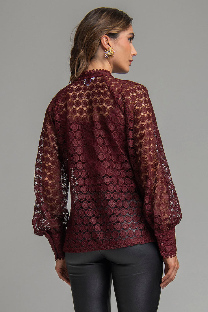 Blusa De Encaje Con Manga Larga