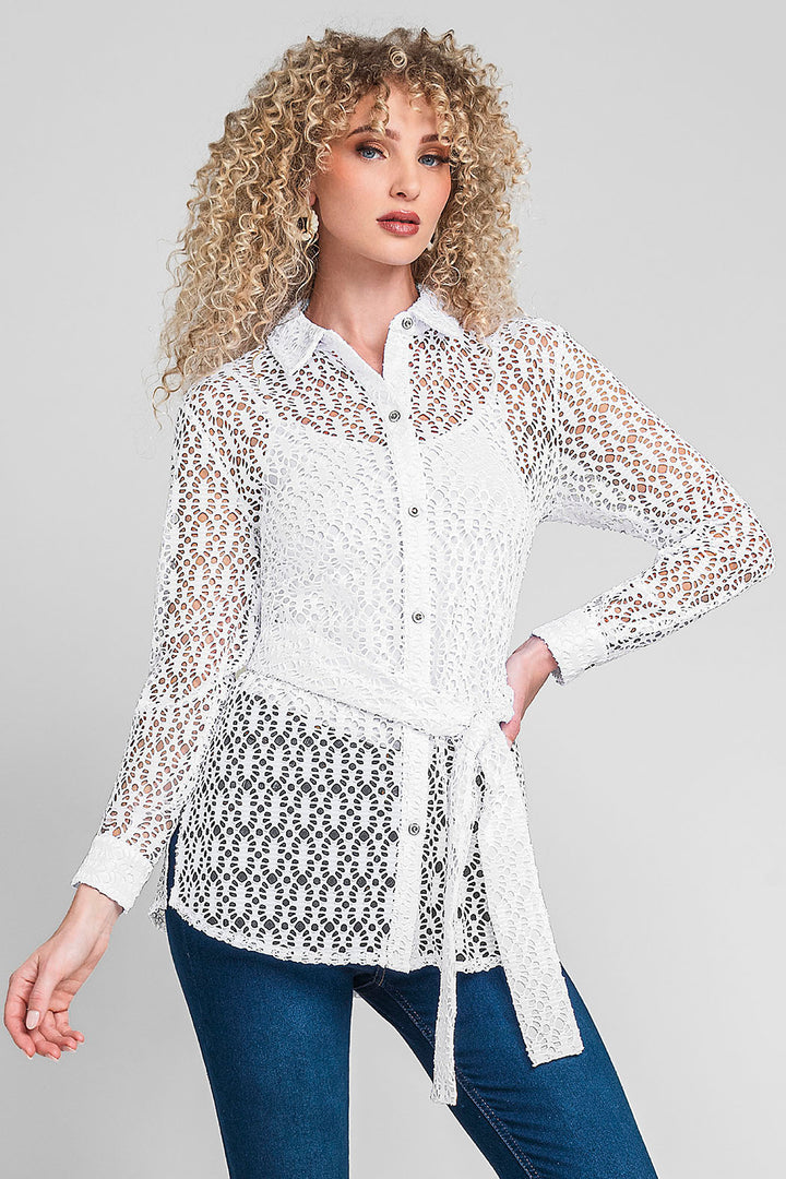 Blusa Camisera De Encaje Y Jareta En Cintura