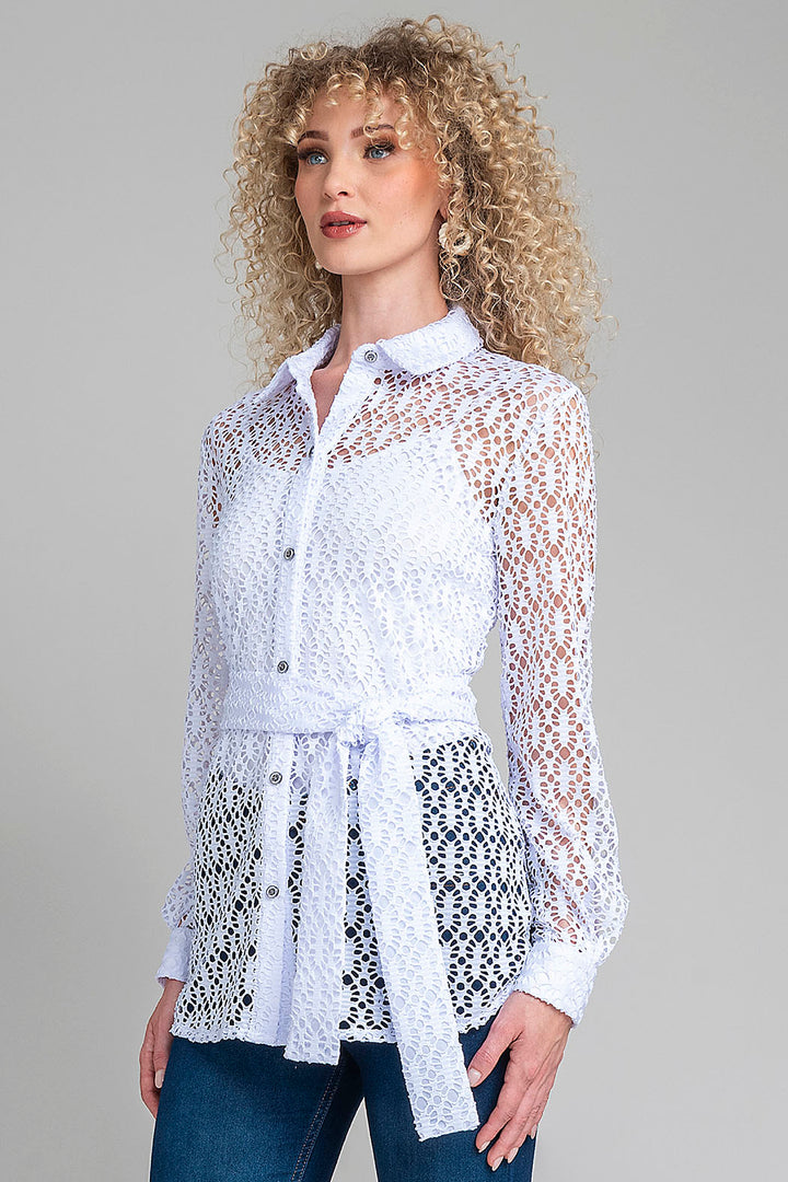 Blusa Camisera De Encaje Y Jareta En Cintura