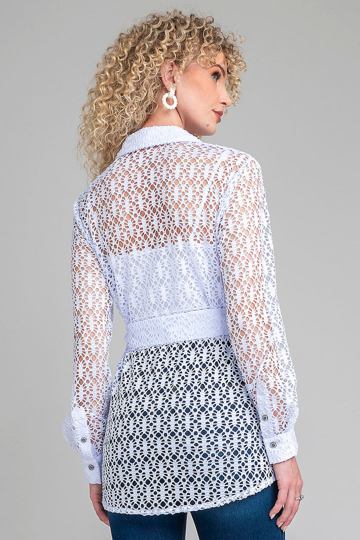 Blusa Camisera De Encaje Y Jareta En Cintura