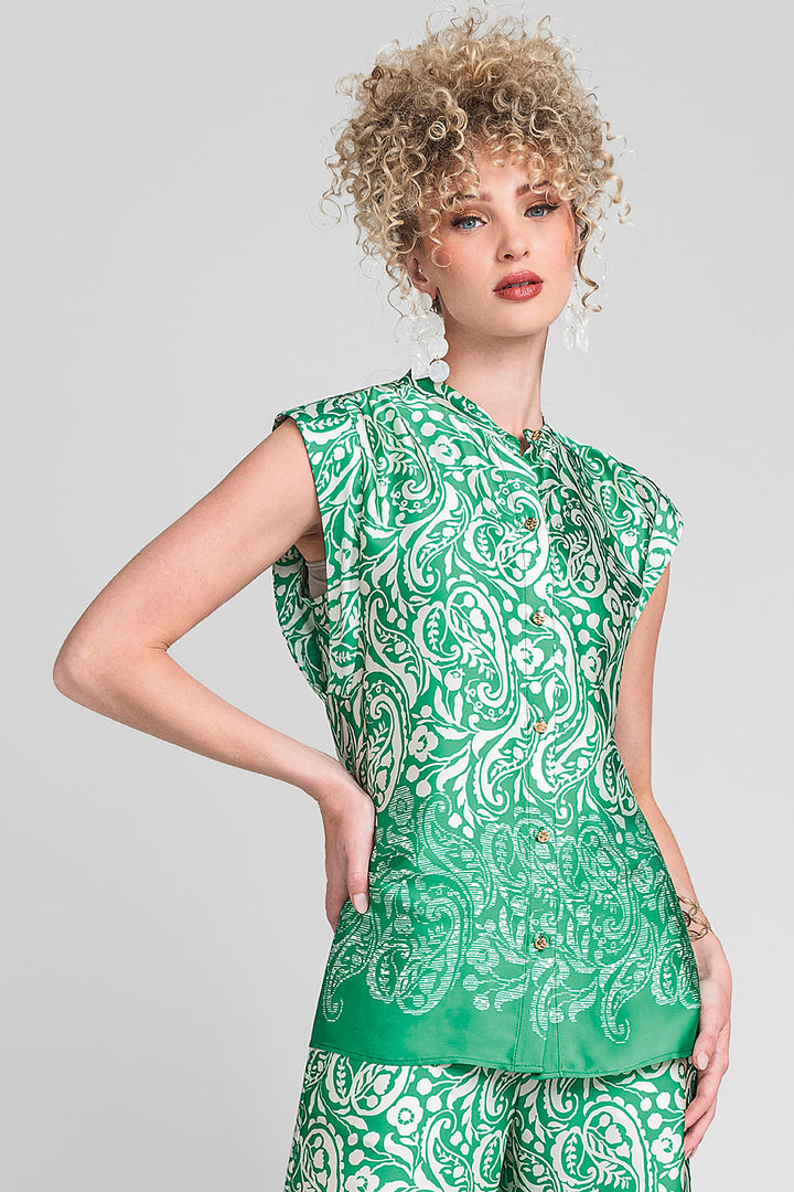 Blusa Sin Mangas Camisera Con Estampado