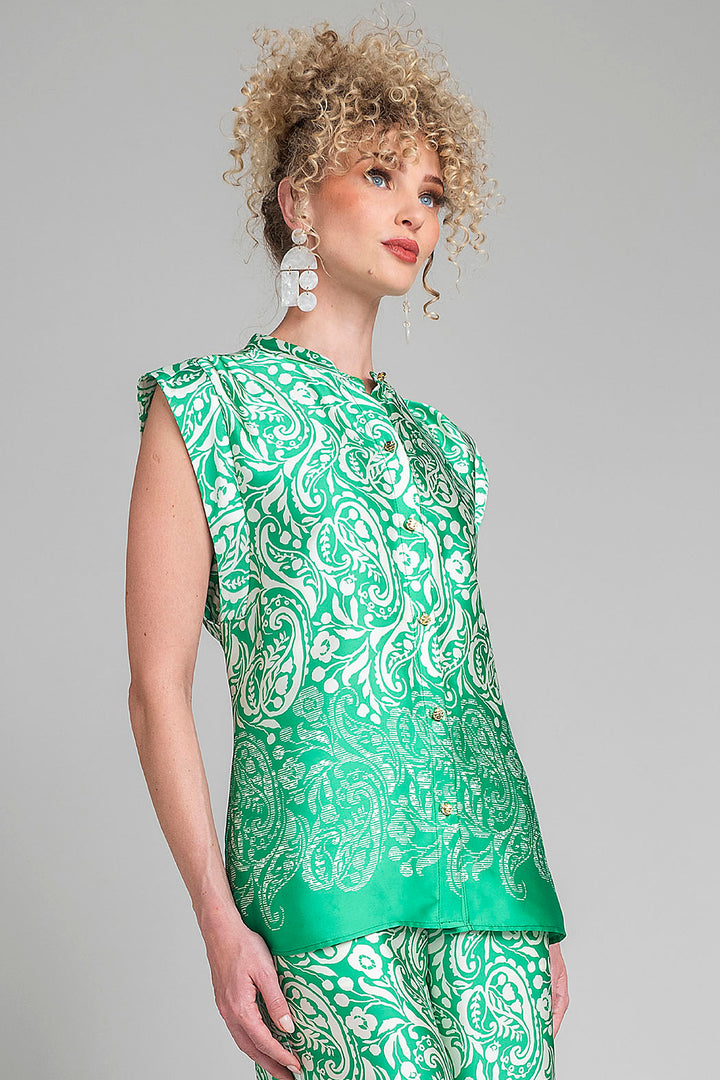 Blusa Sin Mangas Camisera Con Estampado