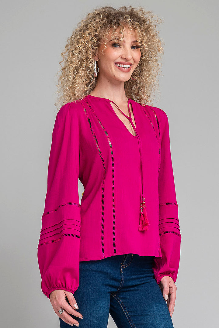 Blusa De Manga Larga Con Detalles De Tiras Caladas