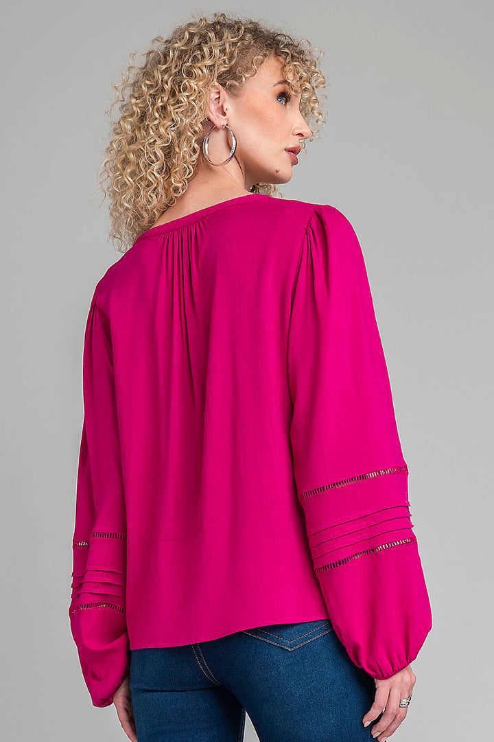 Blusa De Manga Larga Con Detalles De Tiras Caladas