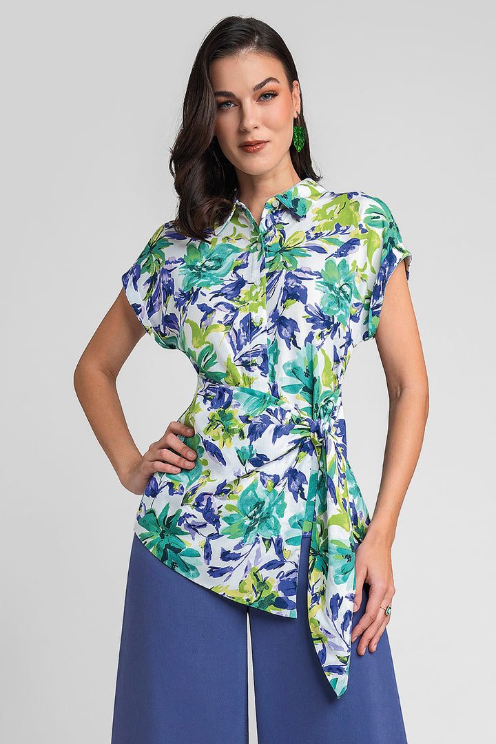 Blusa Estampada Con Amarre En Cintura