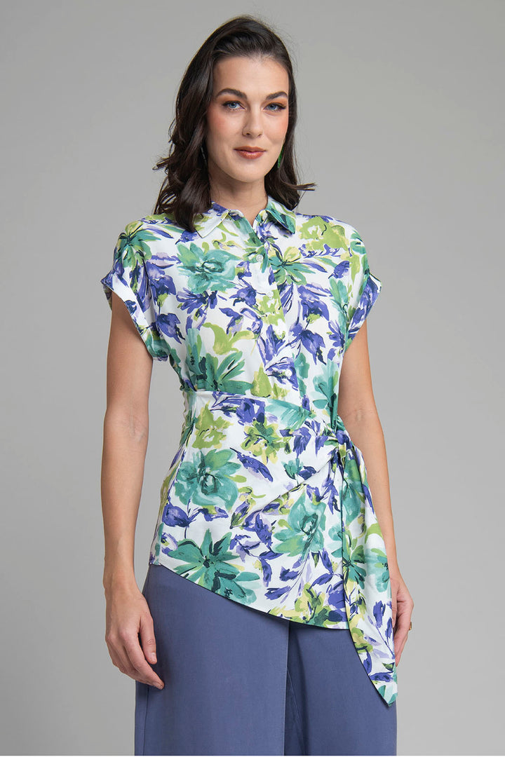 Blusa Estampada Con Amarre En Cintura
