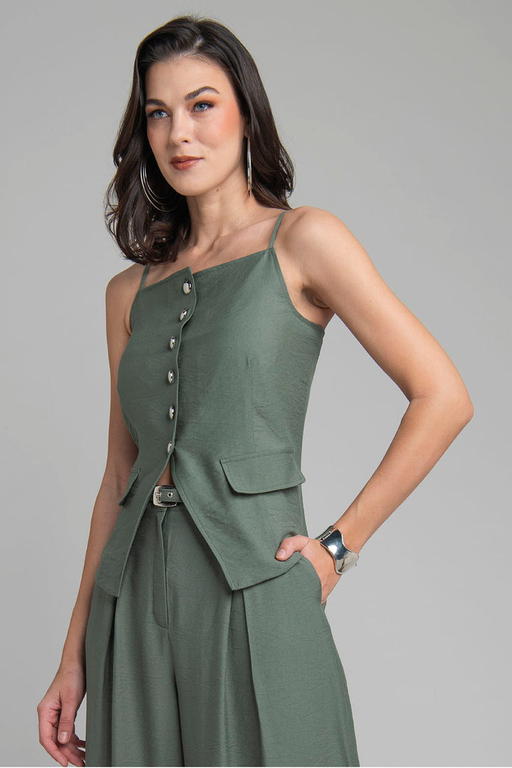 Blusa Sin Mangas Y Botones Al Frente