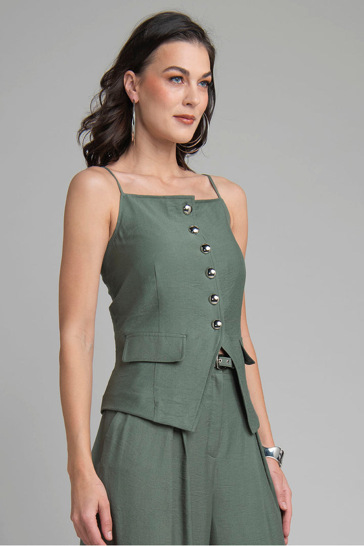 Blusa Sin Mangas Y Botones Al Frente