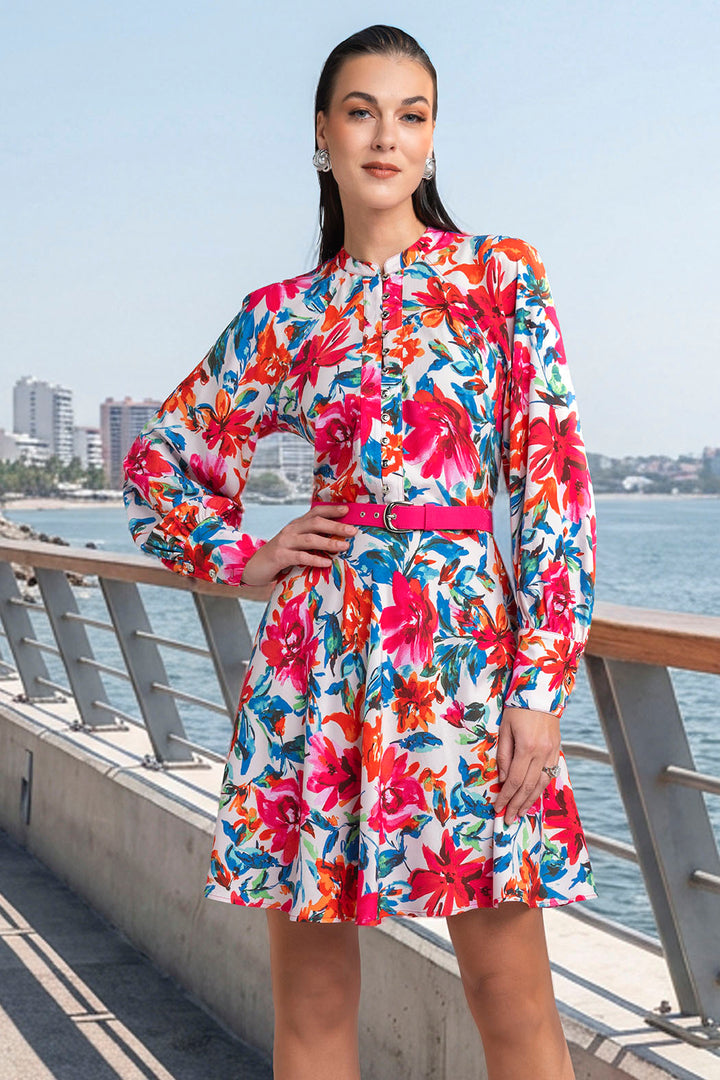 Vestido Estampado Con Manga Larga