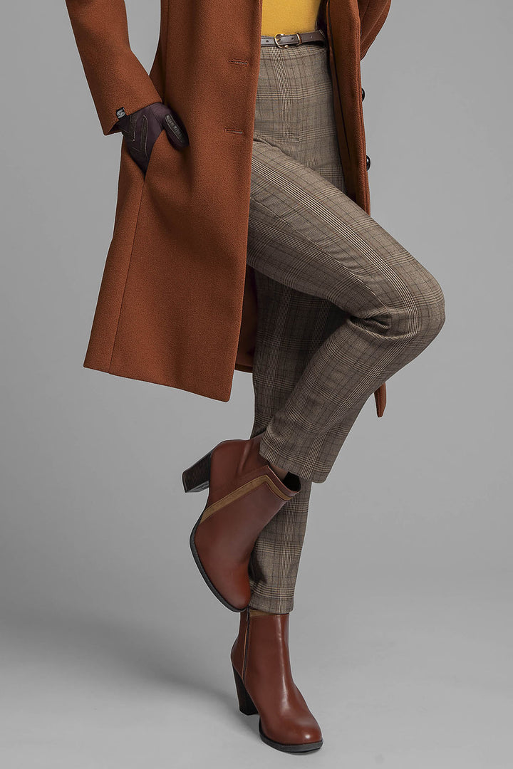 Pantalon Corte Recto De Cuadros Con Cinturon