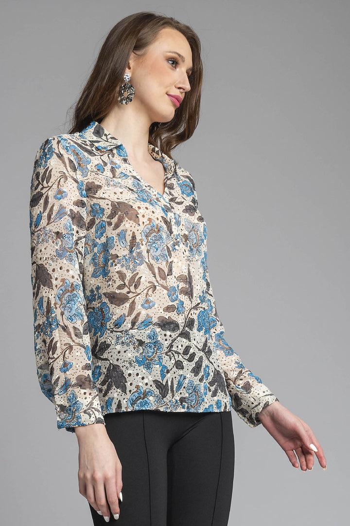 Blusa De Manga Larga Con Estampado De Flores