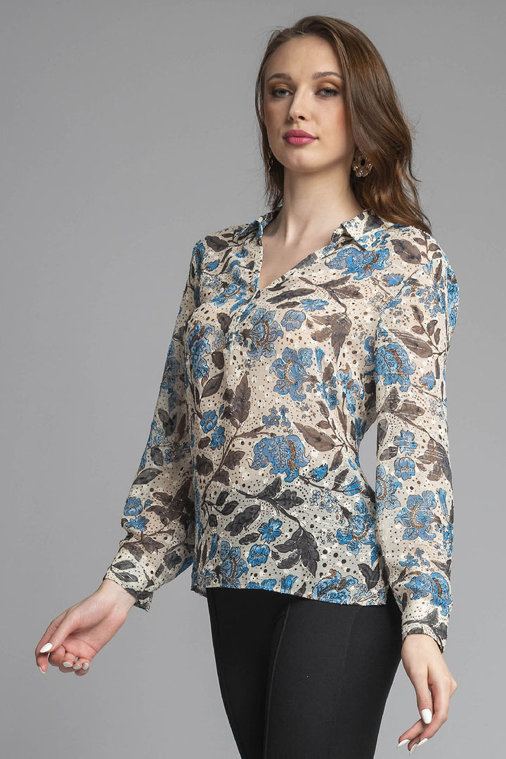 Blusa De Manga Larga Con Estampado De Flores