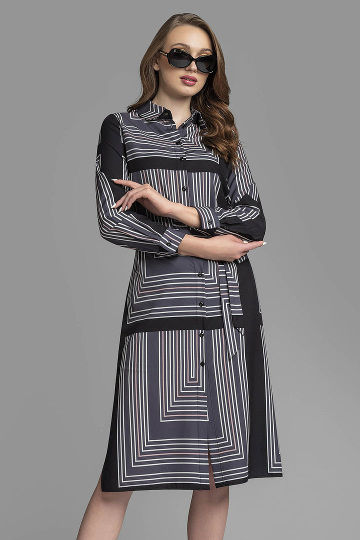 Vestido Camisero De Manga Larga Estampado