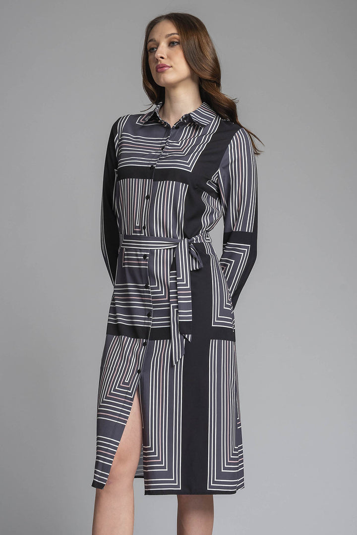 Vestido Camisero De Manga Larga Estampado