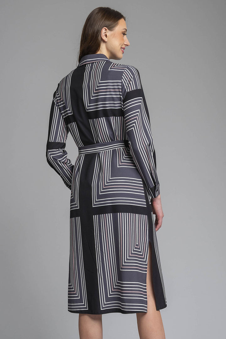 Vestido Camisero De Manga Larga Estampado