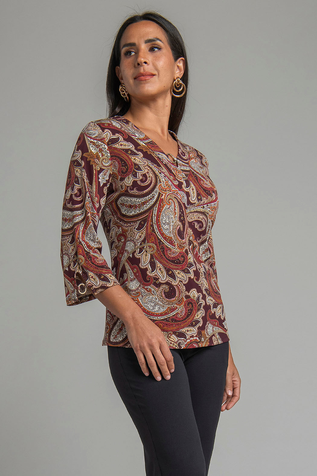 Blusa Con Escote En V Y Mangas Con Herraje