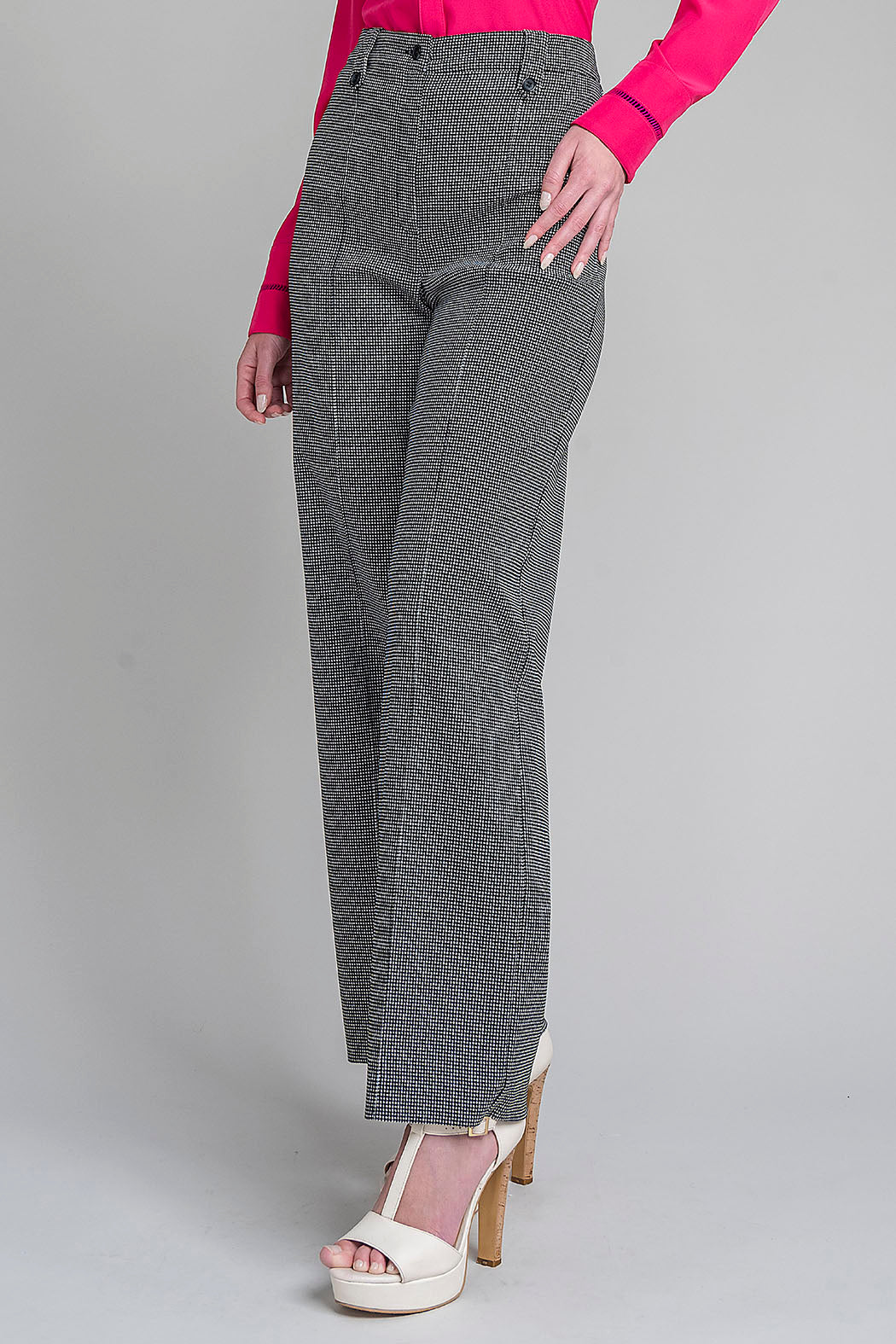 Pantalon Corte Recto Con Estampado De Cuadros