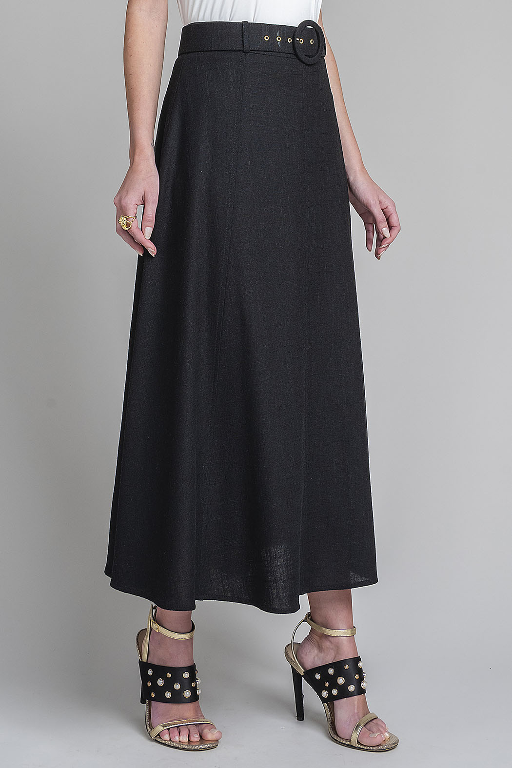 Falda Larga Lisa Con Cinturon