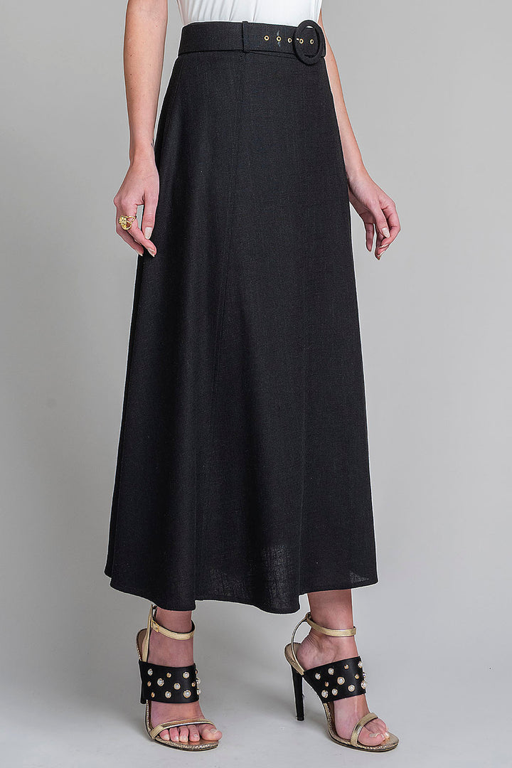 Falda Larga Lisa Con Cinturon