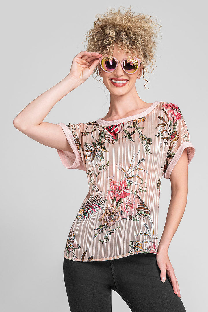 Blusa De Manga Corta Con Estampado Al Frente