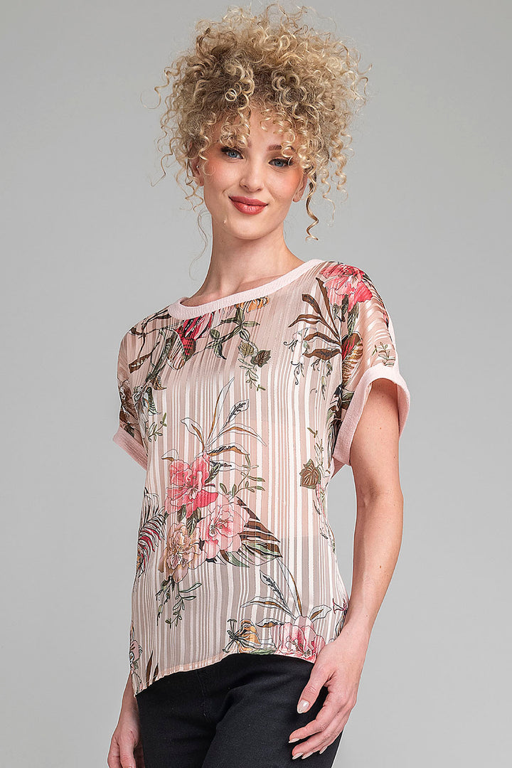 Blusa De Manga Corta Con Estampado Al Frente