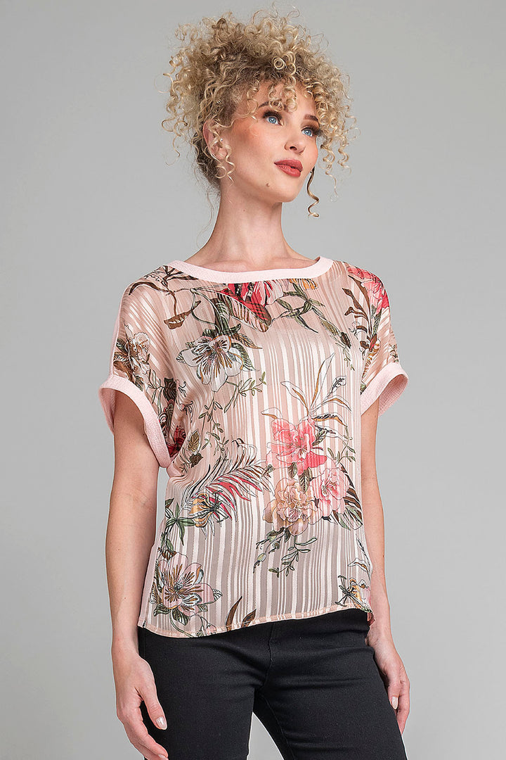 Blusa De Manga Corta Con Estampado Al Frente