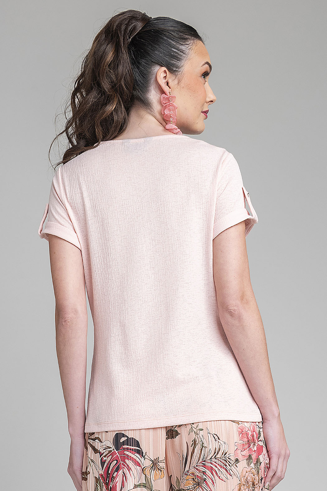 Blusa De Manga Corta Con Escote Drapeado